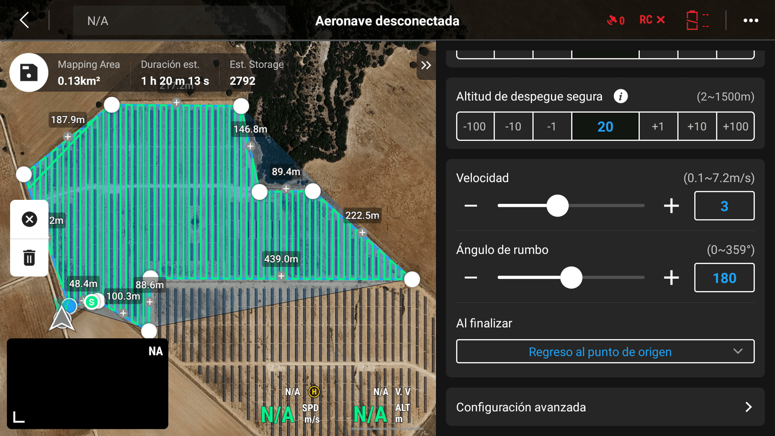 DJI speed and heading angle settings for a tracker flight