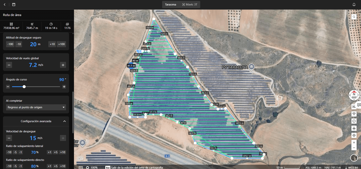 DJI speed and heading angle settings for a fixed-structure flight
